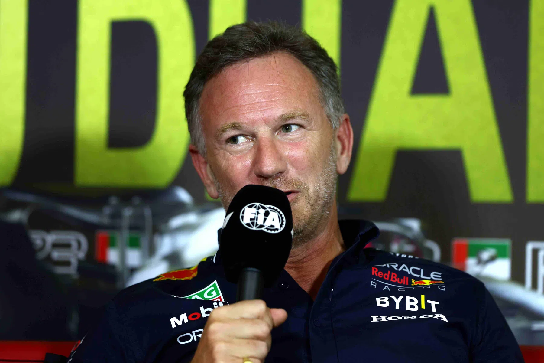 christian horner at press conference jeddah max verstappen not