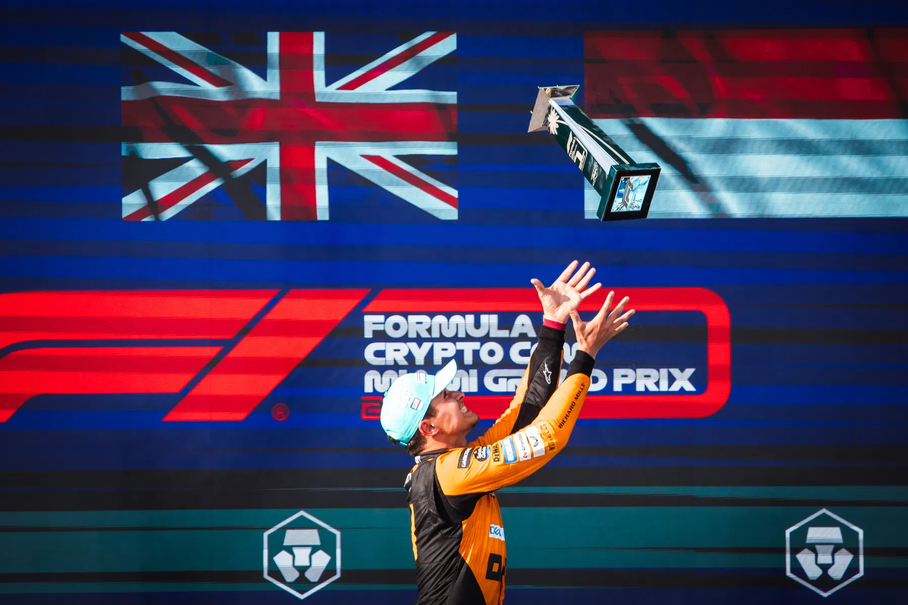 Lando Norris celebrates his first win in F1 