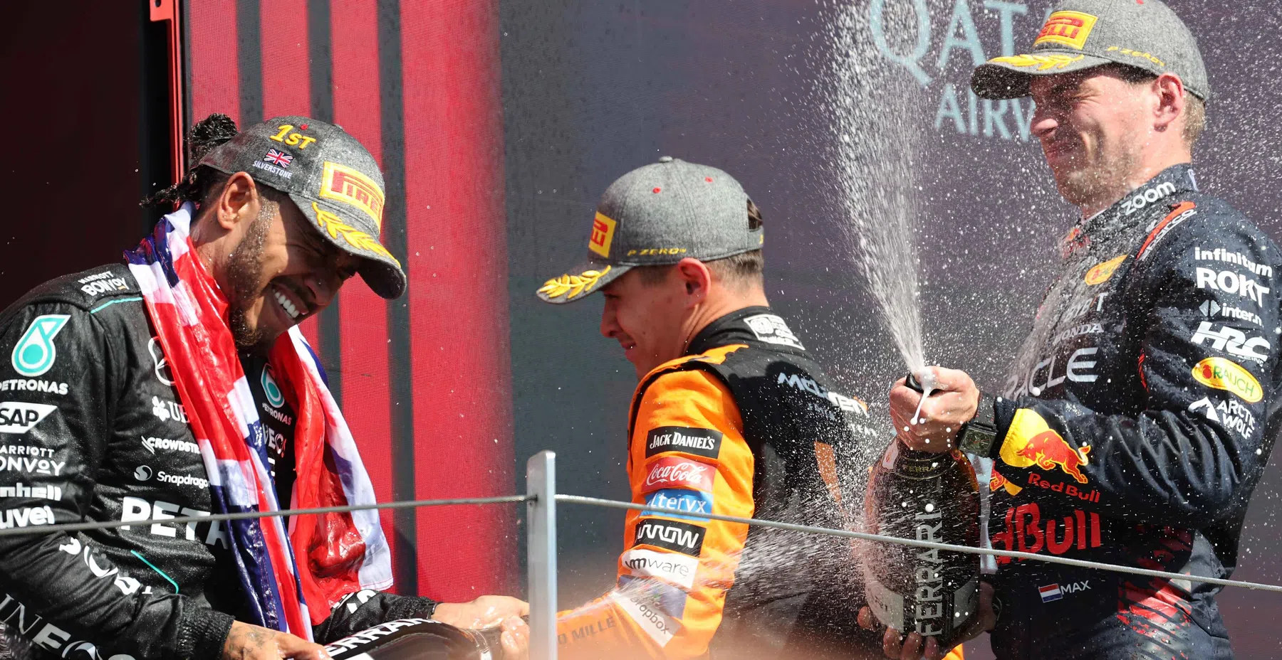 Verstappen and Hamilton joke in cooldown room Silverstone