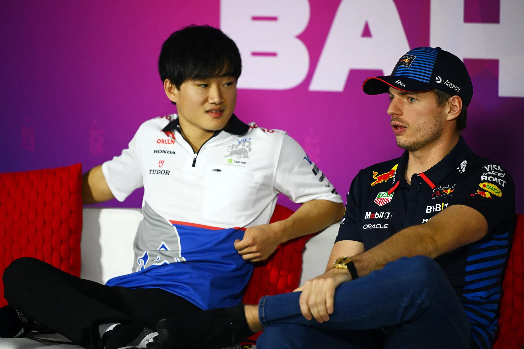 F1 drivers Max Verstappen and Yuki Tsunoda on swearing in Formula 1